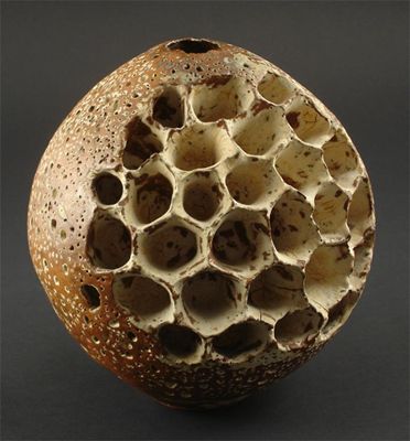 Appraisal: An Alan Wallwork stoneware wasp's nest vase incised monogram cm