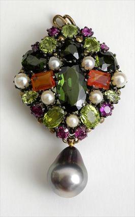 Appraisal: VICTORIAN SILVER MULTI-COLORED STONE AND PEARL PENDANT x in Provenance