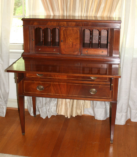 Appraisal: Federal Style Satinwood Inlaid Mahogany Fold-Out Top Lady's Tambour Writing