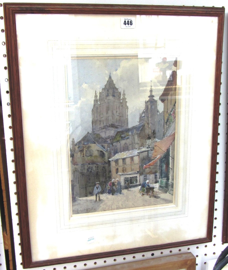 Appraisal: Reginald Jones - Continental Market Square watercolour signed cm x