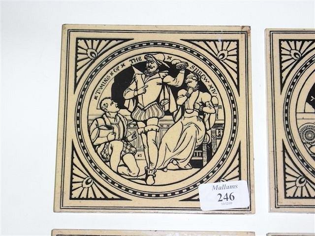 Appraisal: SIX MINTON TILES light brown featuring Shakespearean scenes x includes