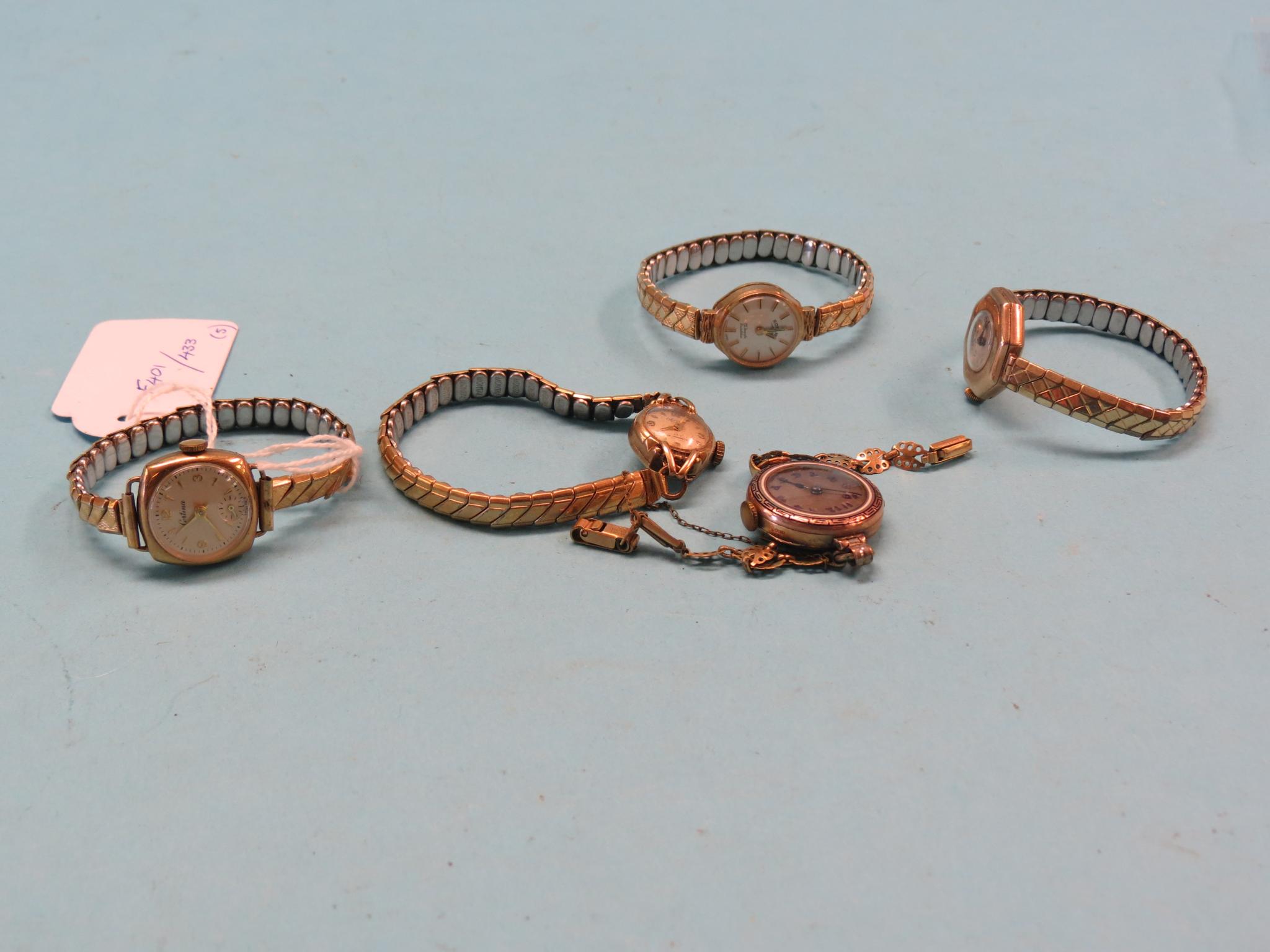 Appraisal: Five various lady's ct gold wristwatches