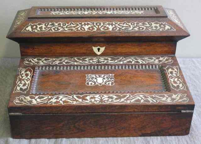 Appraisal: English Ivory Inlaid Rosewood Travel Desk From a Bronxville NY