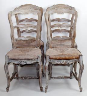 Appraisal: Lot of French Provincial ladder back chairs with rush seats