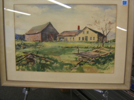 Appraisal: ERNEST FIENE Country Landscape with a Barn Watercolor on cream