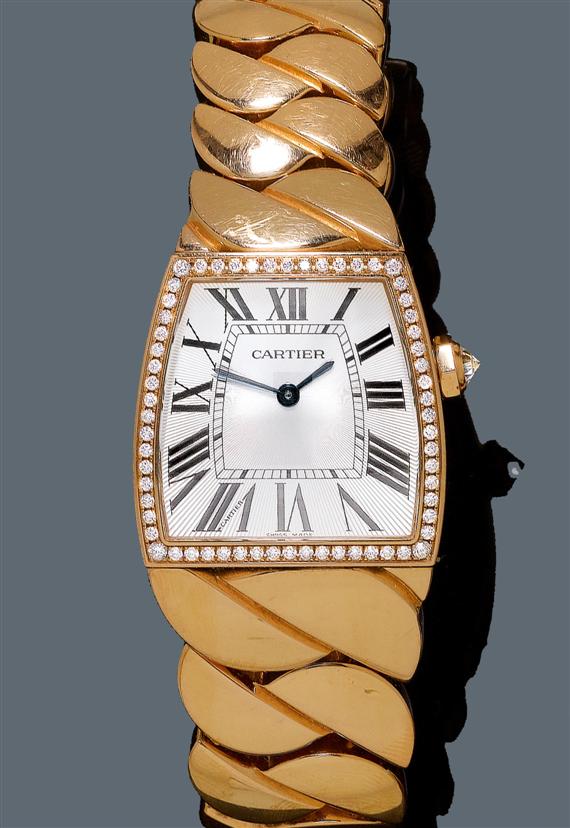 Appraisal: DIAMOND LADY'S WRISTWATCH CARTIER LA DONA Red gold Ref WE