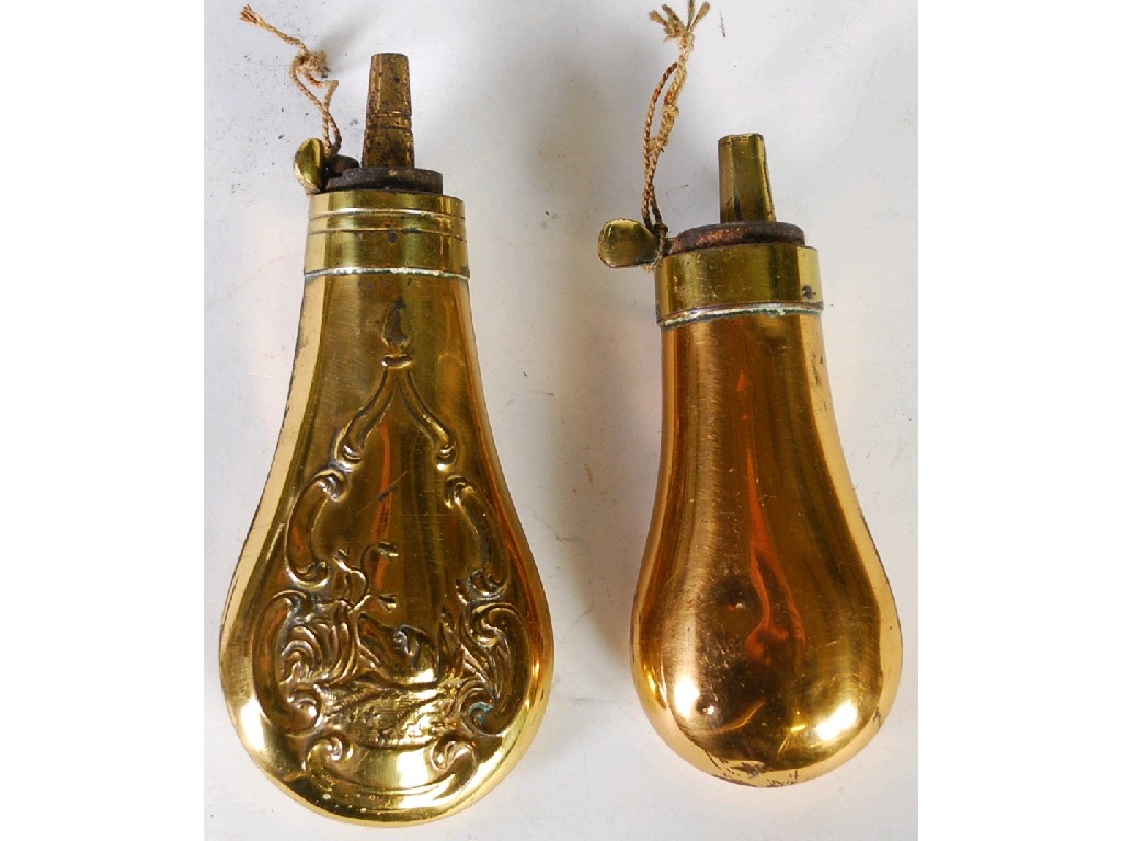 Appraisal: SMALL NINETEENTH CENTURY COPPER AND BRASS PEAR SHAPED POWDER FLASK