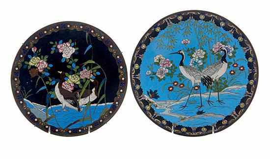 Appraisal: Chinese cloisonne chargers circa each decorated with scenes of waterfowl