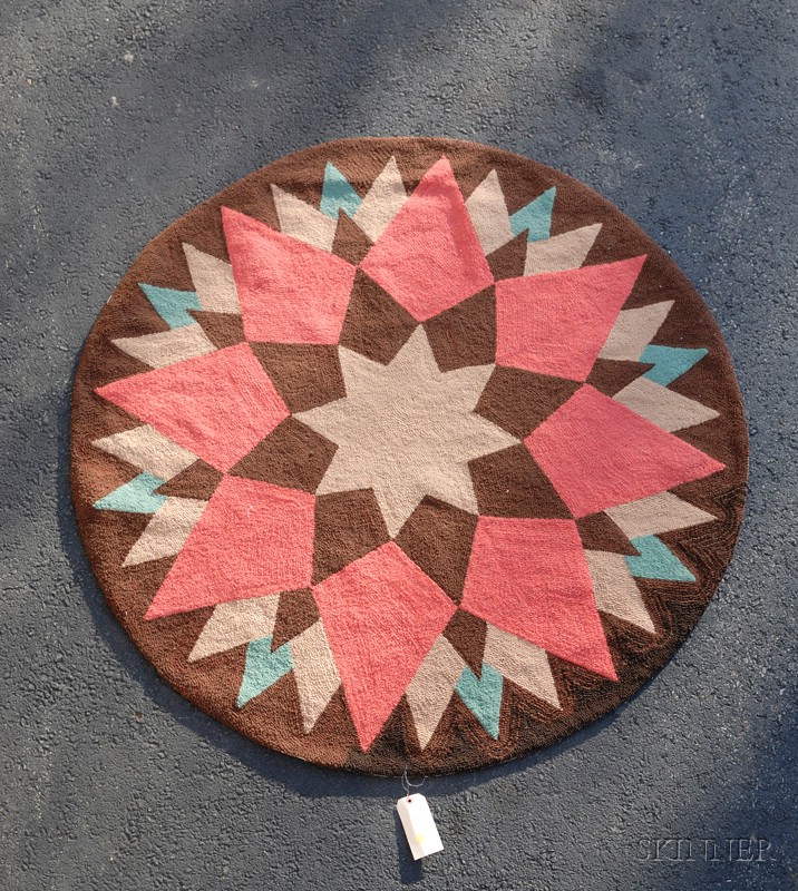 Appraisal: Art Deco Rug Cotton United States Circular form in brown