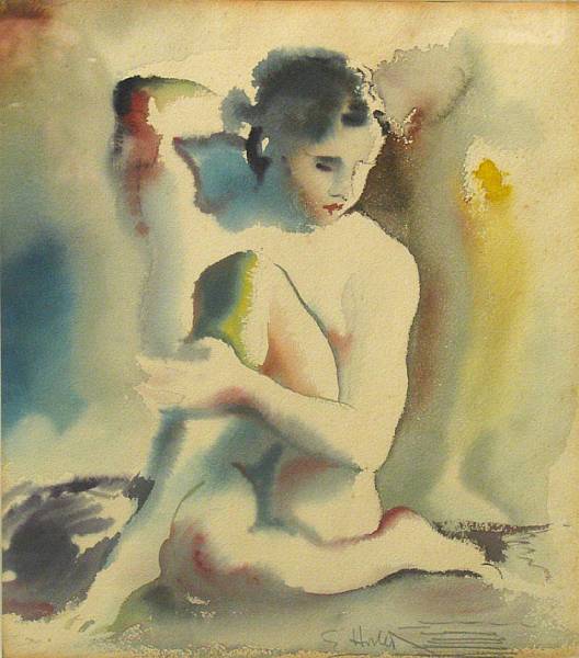 Appraisal: Earl Horter American - Seated nude watercolor and pencil on