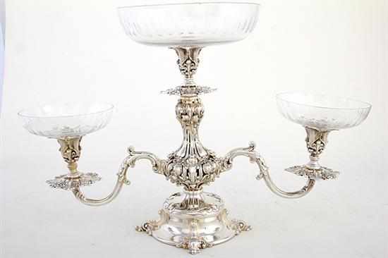 Appraisal: Reed Barton silverplate centerpiece piercework Art Nouveau stand flanked by