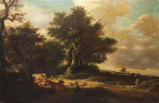 Appraisal: After Jean-Baptiste-Camille Corot French - Landscape with Cows oil on