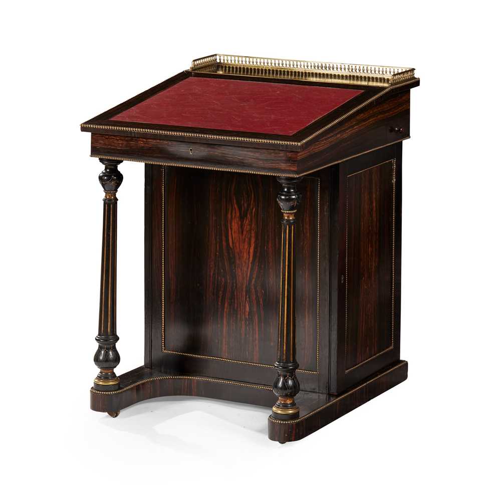 Appraisal: VICTORIAN COROMANDEL SATIN BEECH MAHOGANY PARCEL GILT AND BRASS DAVENPORT