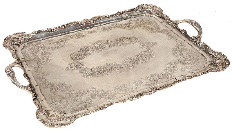 Appraisal: Tiffany Sterling Two Handle Tray American - rectangular with shell