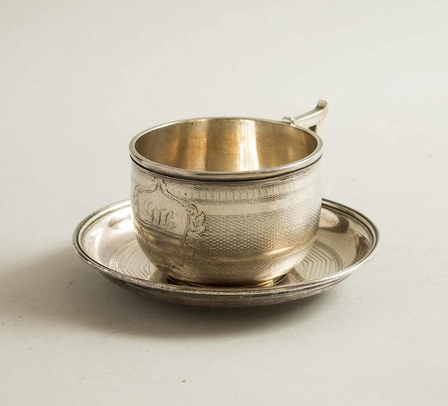 Appraisal: Frederick R Reichel Silver Cup Saucer Frederick R Reichel monogrammed