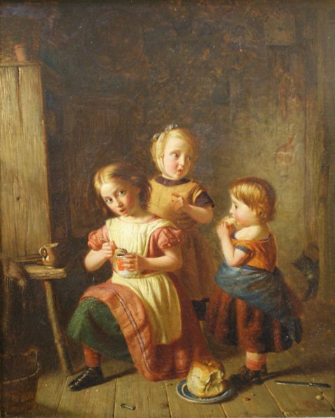 Appraisal: European School Breakfast oil on canvas initialed and dated 'MR