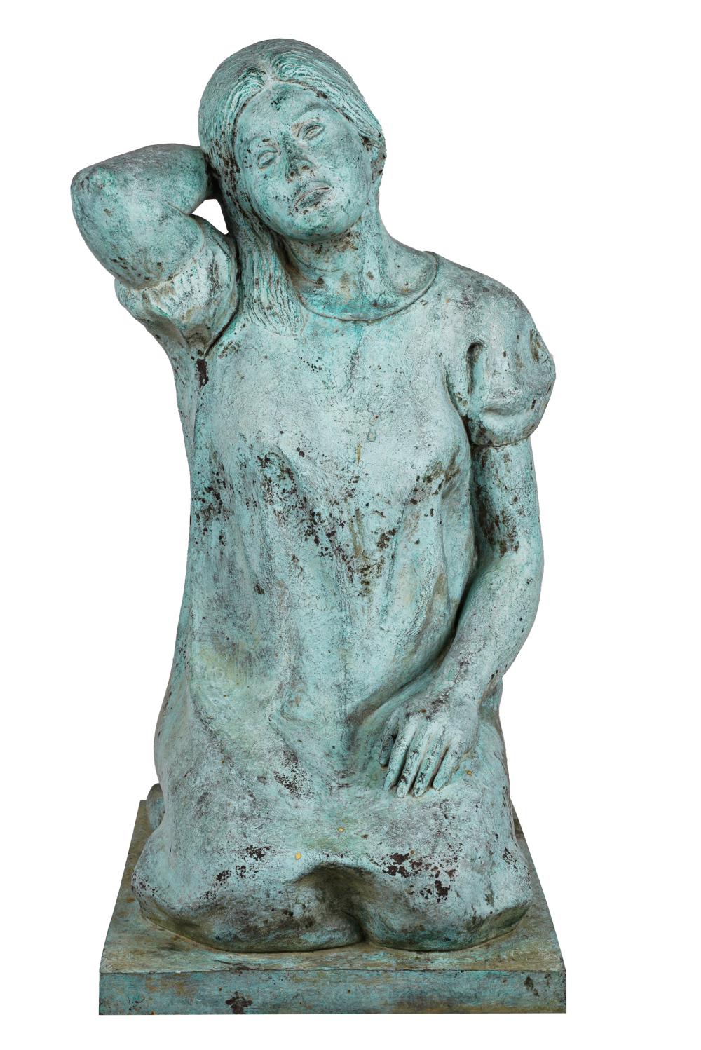 Appraisal: IGNACIO CASTANEDA JARAMILLO TH CENTURY KNEELING WOMANcast bronze with verdigris