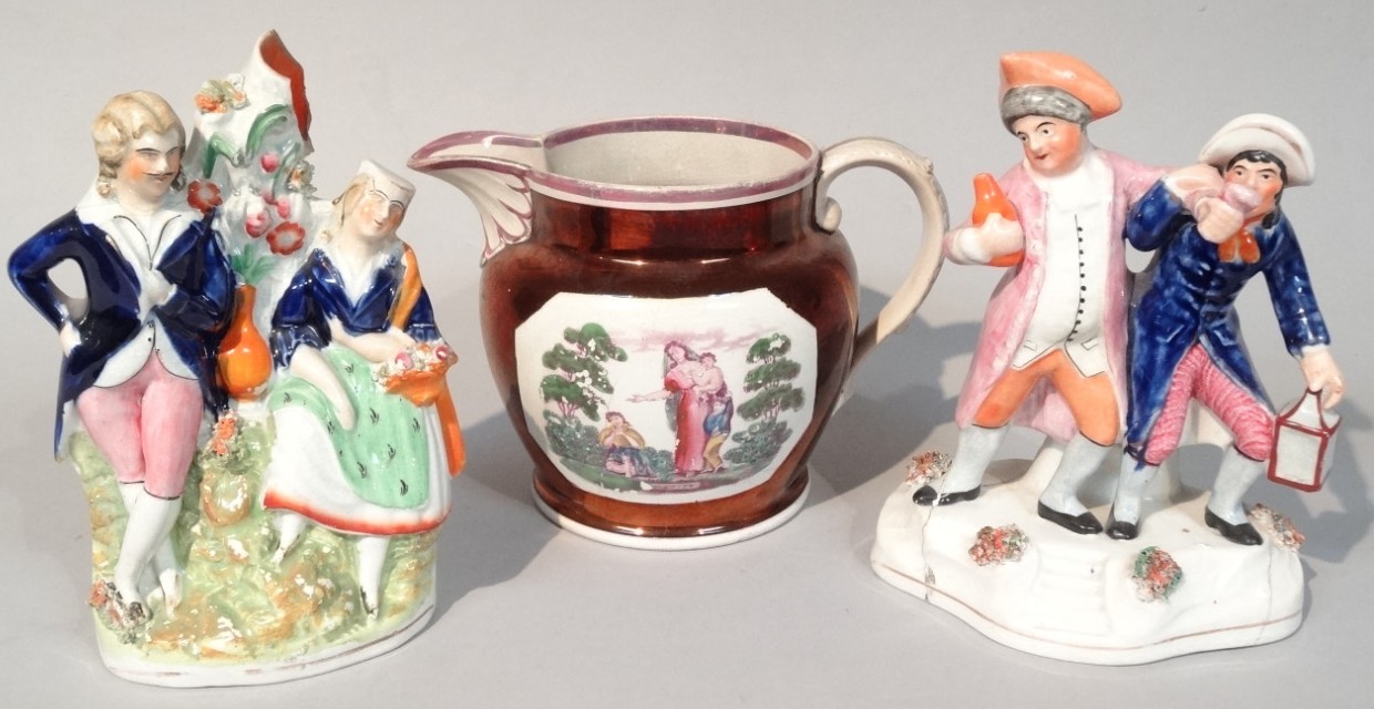 Appraisal: A thC Staffordshire figure group of the parson and clerk