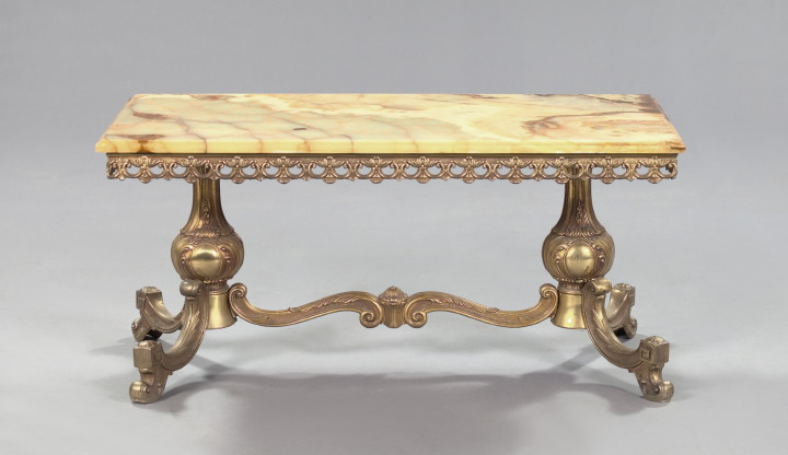 Appraisal: Continental Gilt-Brass and Onyx-Top Coffee Table of classical inspiration the