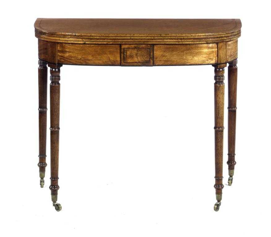 Appraisal: A REGENCY EBONY LINE INLAID MAHOGANY TEA TABLE with D