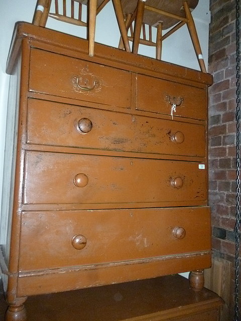 Appraisal: A VICTORIAN BROWN PAINTED CHEST of two short and three