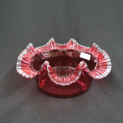 Appraisal: Cranberry Art Glass Bowl clear ruffled edge excellent