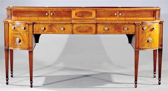 Appraisal: Regency inlaid mahogany bow front sideboard circa superstructure of low