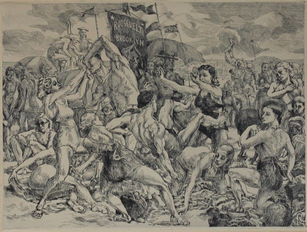 Appraisal: REGINALD MARSH AMERICAN - CONEY ISLAND BEACH and WOODEN HORSES