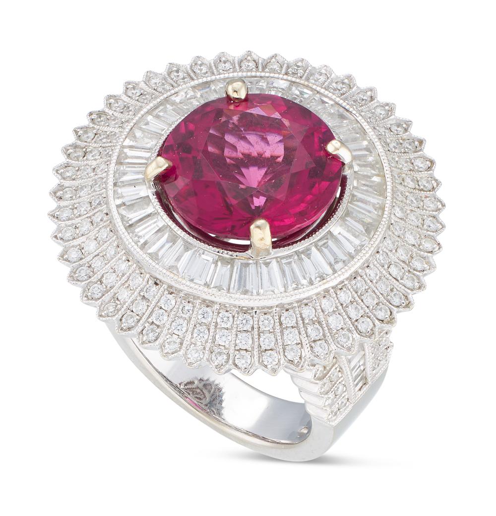 Appraisal: RUBELLITE TOURMALINE AND DIAMOND KT WHITE GOLD COCKTAIL RING APPROX