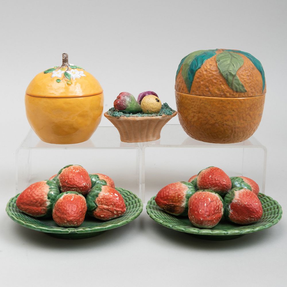 Appraisal: Group of English and Portuguese Models of Fruit Comprising A