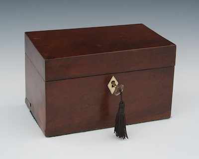 Appraisal: A Mahogany Veneer Tea Caddy Measuring apprx W x D