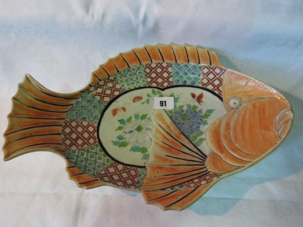 Appraisal: A Japanese dish modelled as a fish with painted Kakiemon