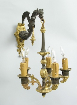 Appraisal: A Vintage Bronze Electrified Sconce Finished with a combination of