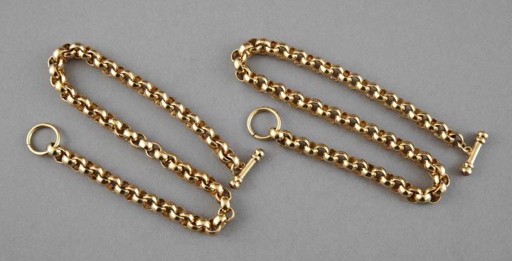 Appraisal: Two Gold-Filled Rounded Cable Link Chains with toggle clasp each