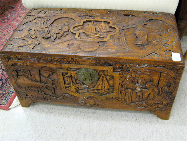 Appraisal: CARVED CAMPHORWOOD BLANKET CHEST Chinese th century of rectangular form