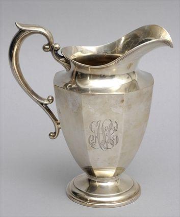 Appraisal: AMERICAN MONOGRAMMED SILVER OCTAGONAL URN-FORM WATER PITCHER Mark is EB