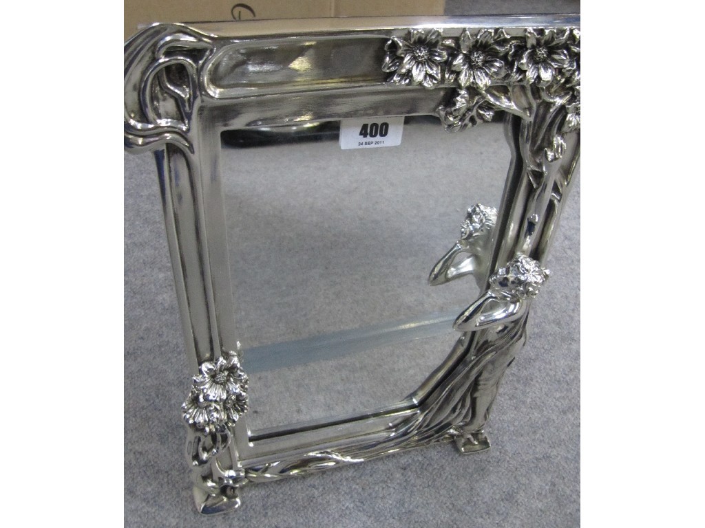 Appraisal: Art Nouveau style white metal easel mirror