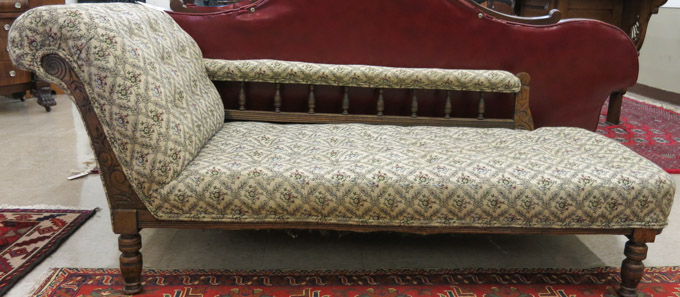 Appraisal: LATE VICTORIAN CHAISE LONGUE English c having an oak frame