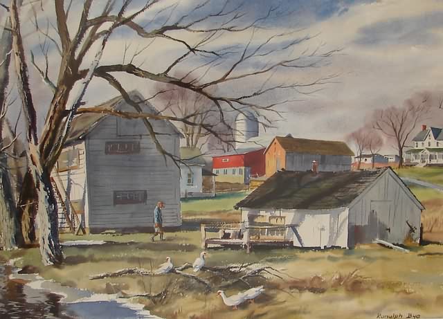 Appraisal: Farm scene with figure watercolor x sight SLR Artist American