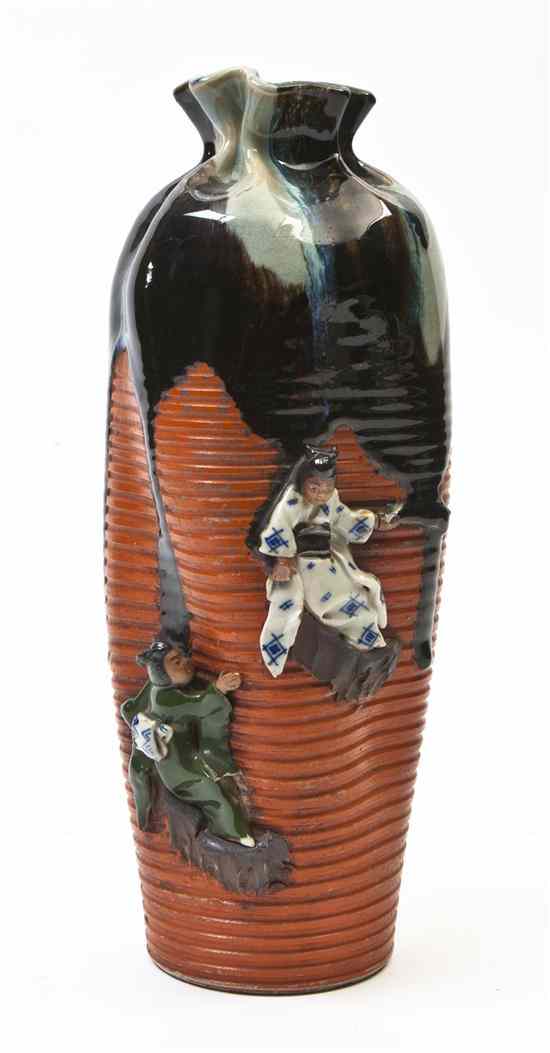 Appraisal: A Japanese Sumidagawa Style Ceramic Vase having applied figures with