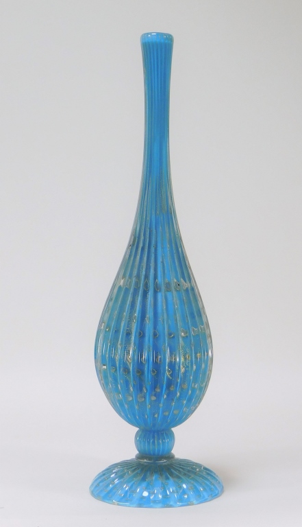 Appraisal: ITALIAN VENETIAN MURANO AVENTURINE GLASS VASE Italy th CenturyRibbed elongated