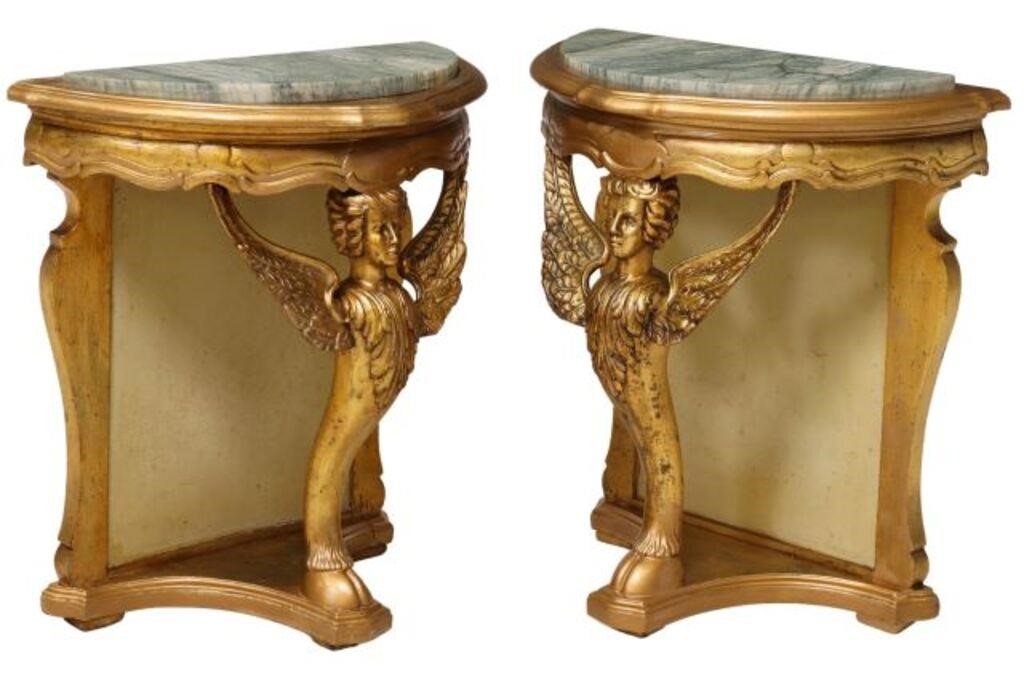 Appraisal: pair Italian gilt painted wood demilune console tables th c