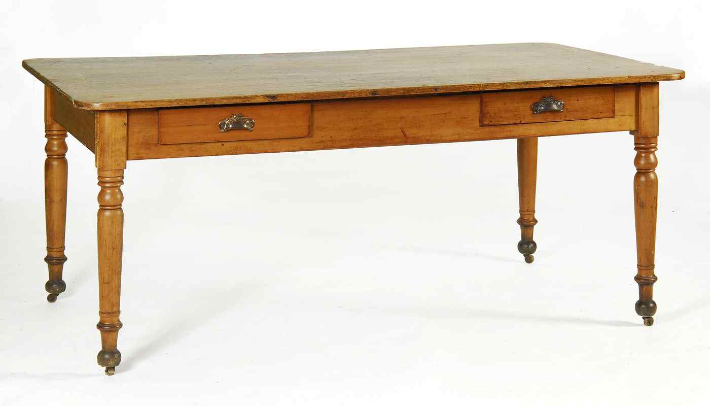 Appraisal: ANTIQUE AMERICAN FARM TABLEMid- th CenturyPine top on a cherry