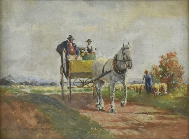 Appraisal: Framed oil on board painting Horse-Drawn Cart signed lower left