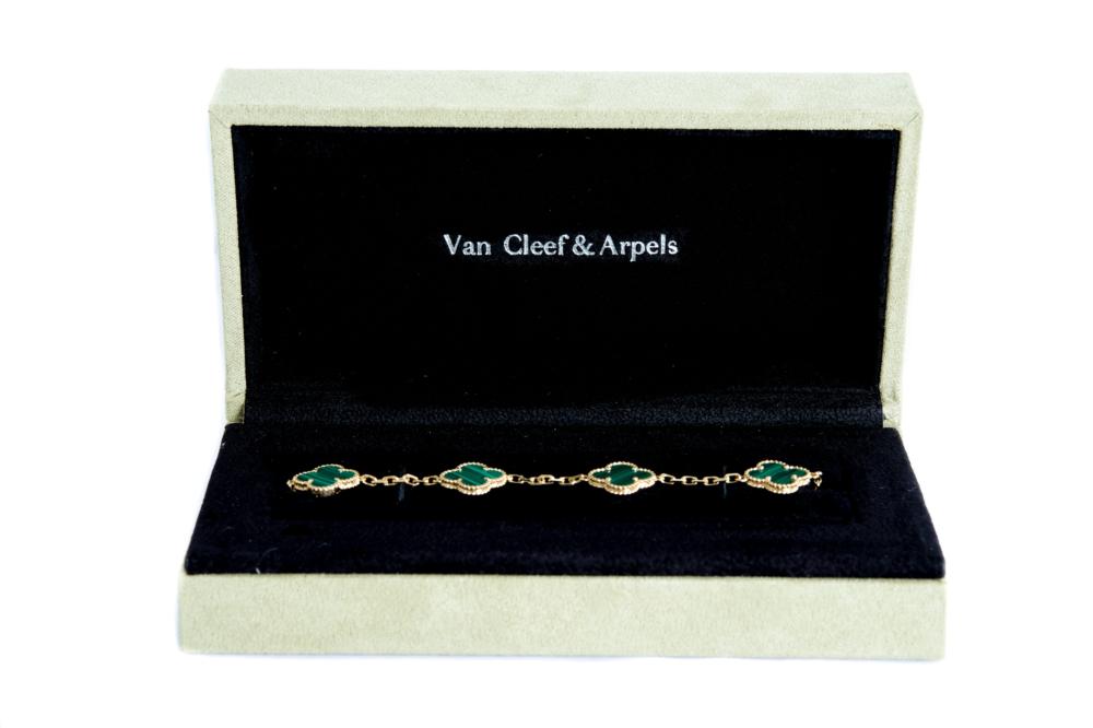 Appraisal: ATTR VCA K YG MALACHITE ALHAMBRA BRACELETAttributed to Van Cleef