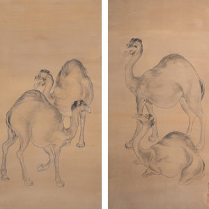 Appraisal: A Pair of Chinese Works on Silk Depicting Camels TH