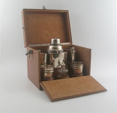 Appraisal: A th century plated picnic cocktail set in a lined