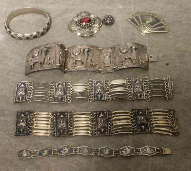 Appraisal: Vintage Silver Jewelry Lot Includes two similar Mexican bracelets a