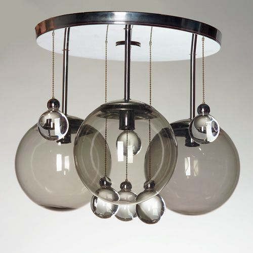 Appraisal: LIGHTOLIER Hanging fixture with three smoked glass shades and six