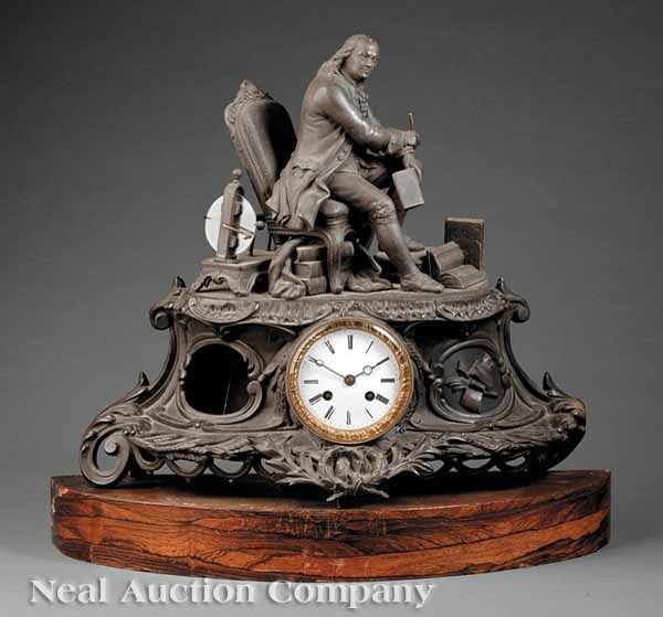 Appraisal: An Antique French Patinated Metal Figural Mantel Clock th c